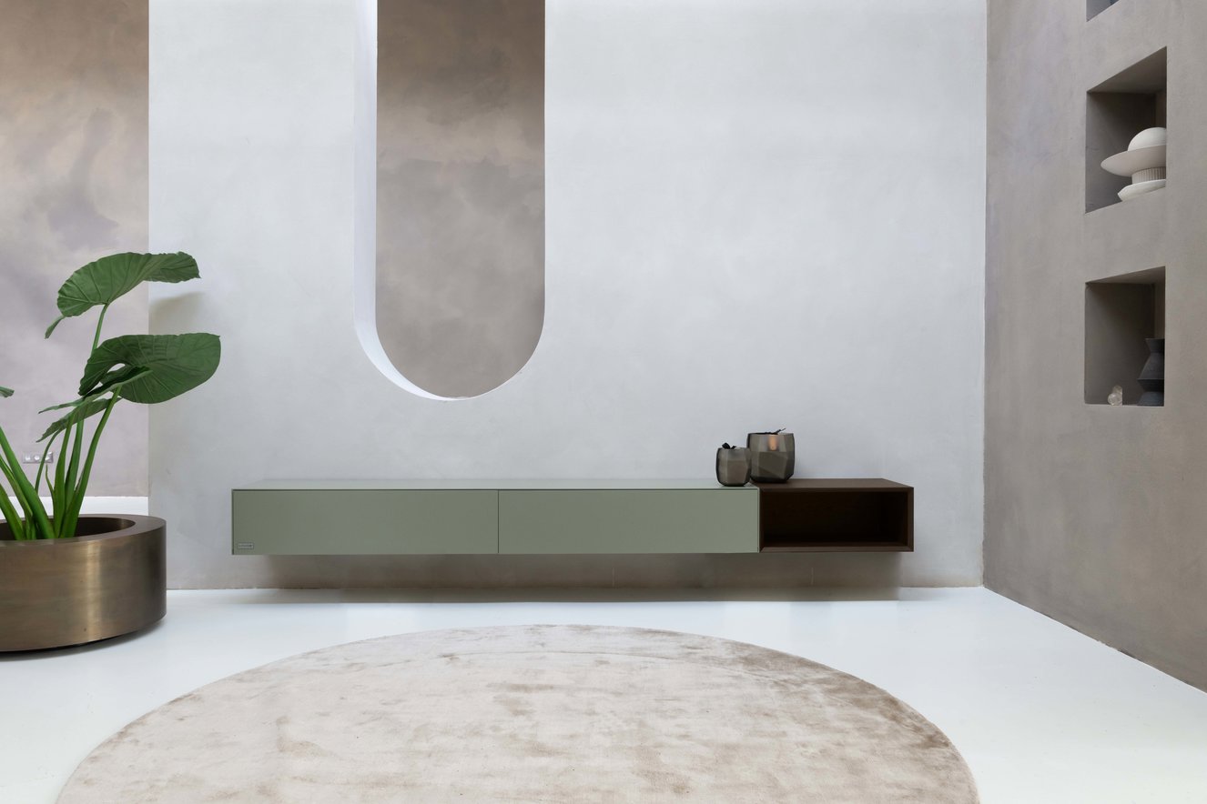 Tv-Meubel	Zyan 2 Kleppen MDF met Eiken vak