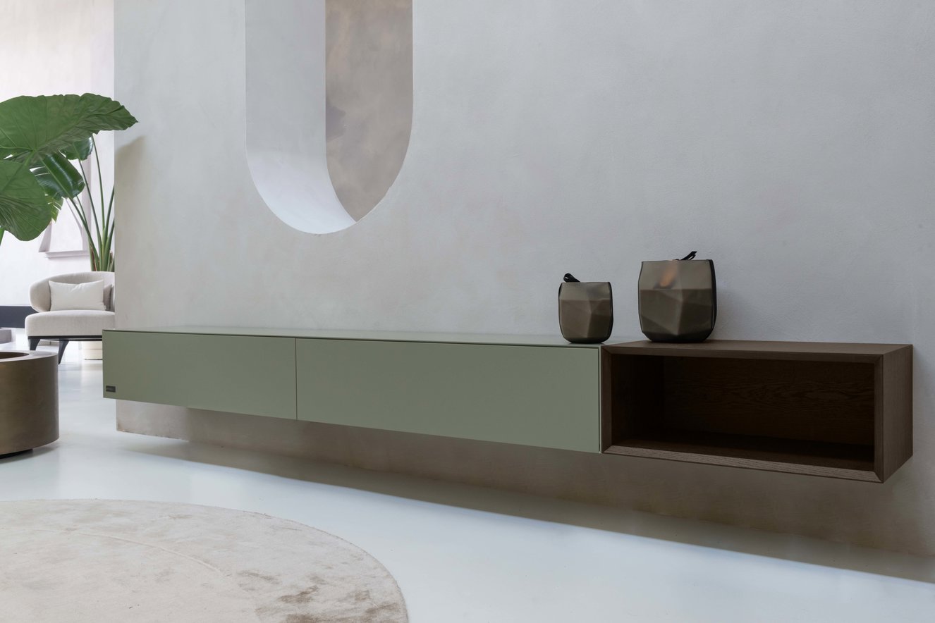 Tv-Meubel	Zyan 2 Kleppen MDF met Eiken vak