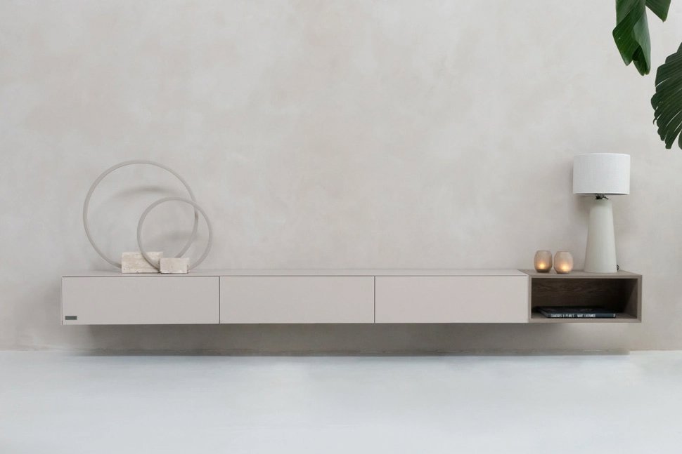 Tv-Meubel	Zyan 3 Kleppen MDF met Eiken Vak