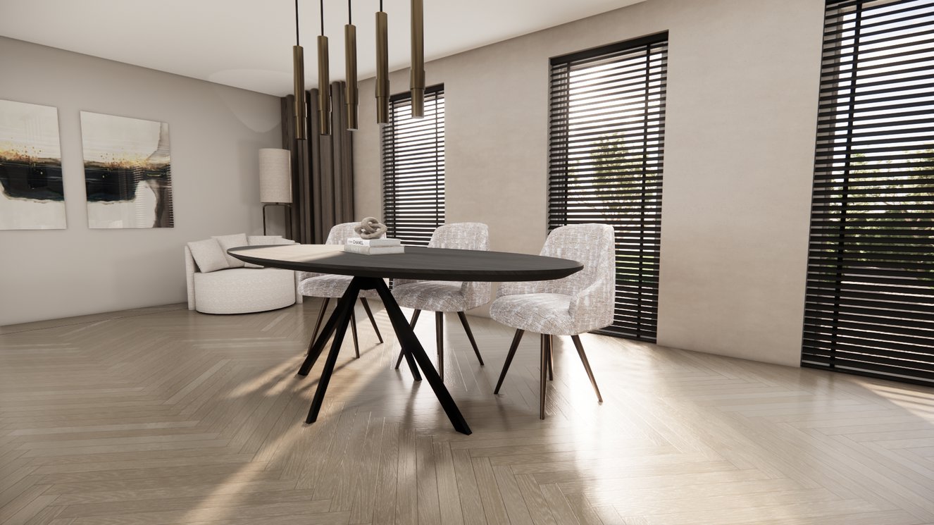 Messina Metal 4-Taper Eettafel Ovaal Eiken