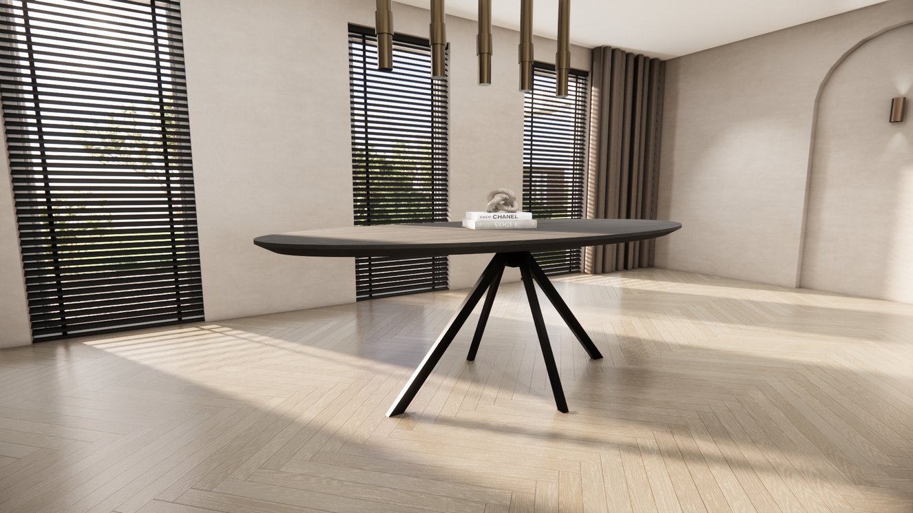 Messina Metal 4-Taper Eettafel Ovaal Eiken