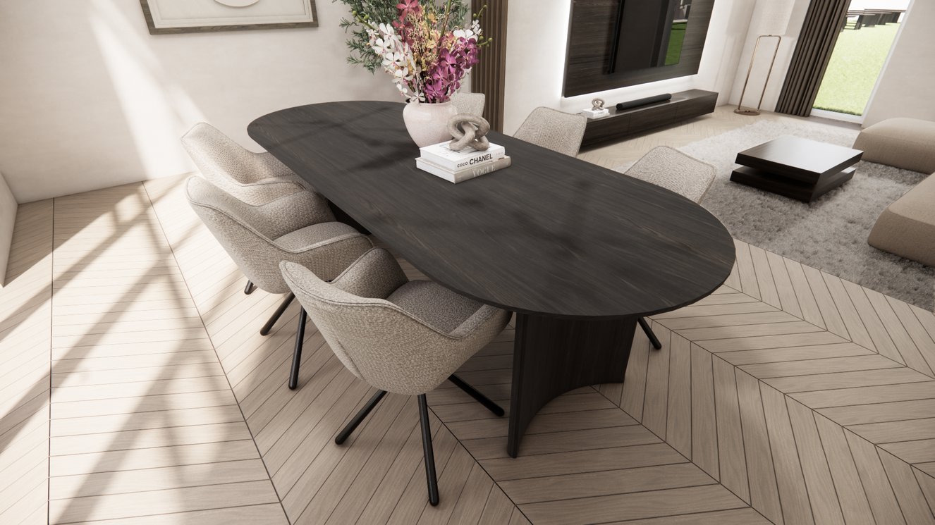 Demi Lune Halve Round Eettafel Rechthoekig Afgeronde Hoek Eiken