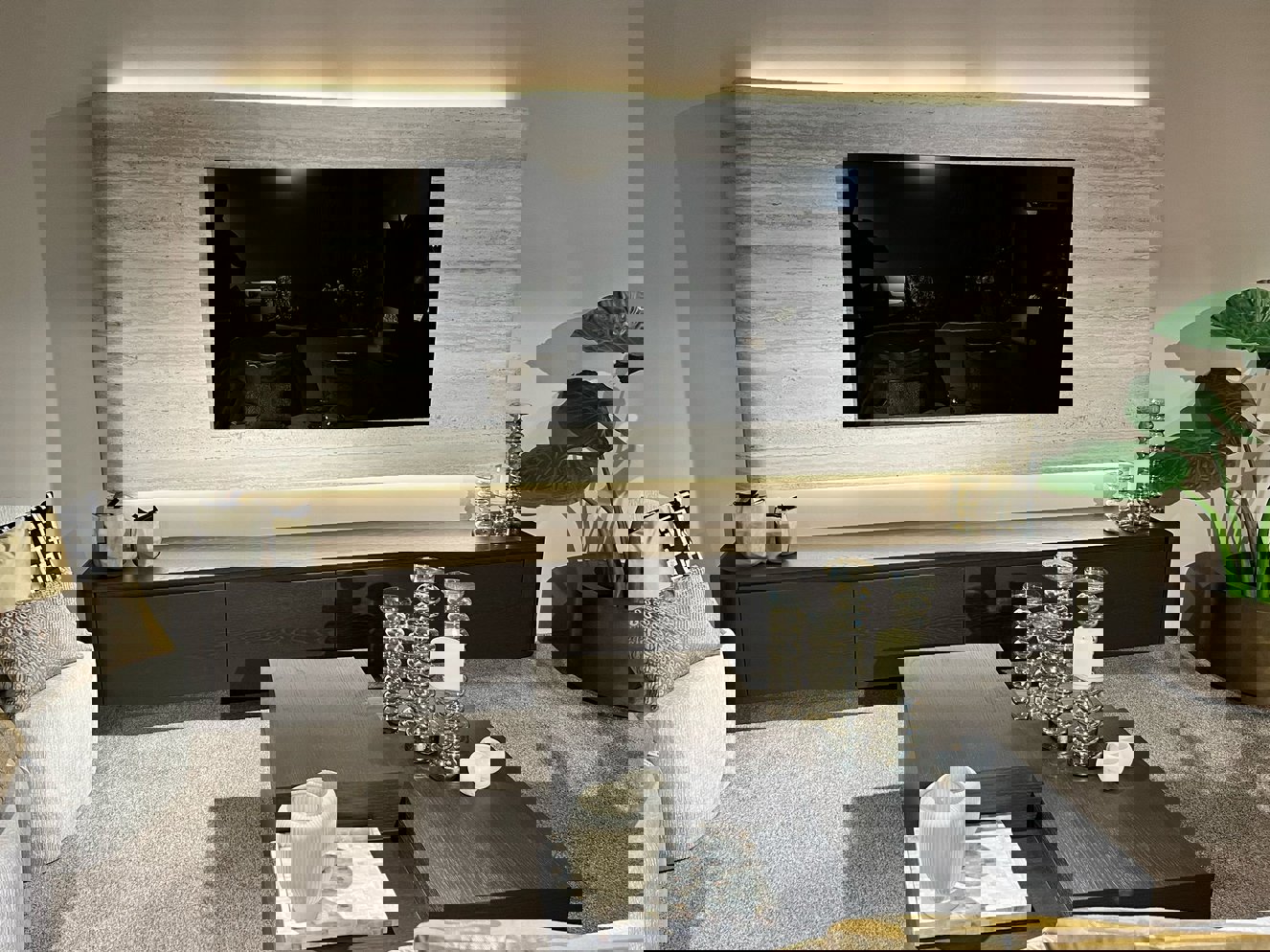 Travertin	Melamine TV-paneel Afgeronde	Hoeken