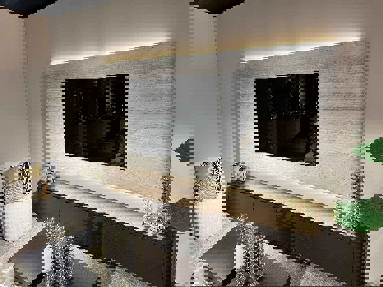 Travertin	Melamine TV-paneel Afgeronde	Hoeken