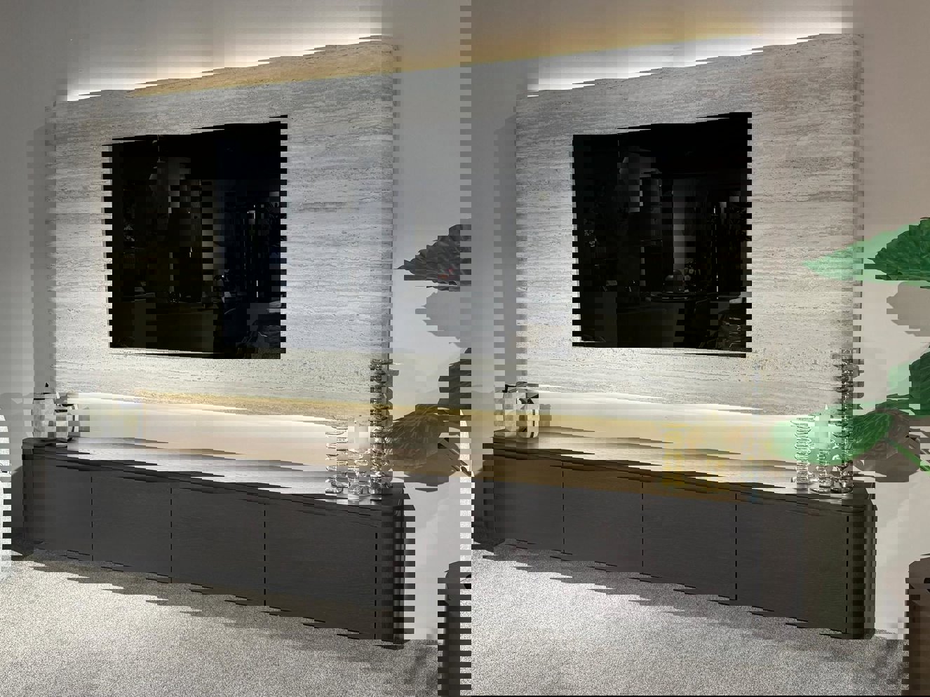 Travertin	Melamine TV-paneel Afgeronde	Hoeken