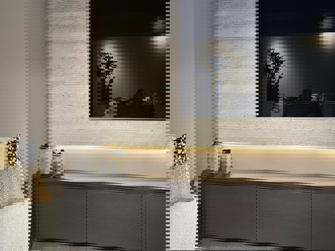 Travertin	Melamine TV-paneel Afgeronde	Hoeken