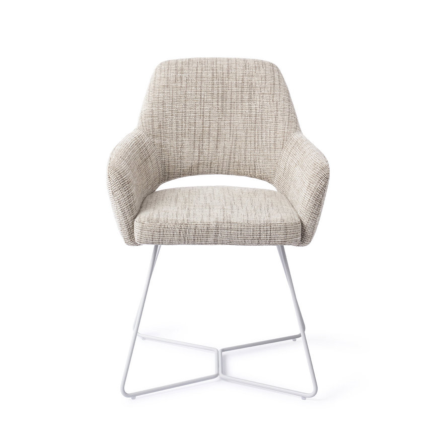 Yanai Caramel Grid Eetkamerstoel Beehive White