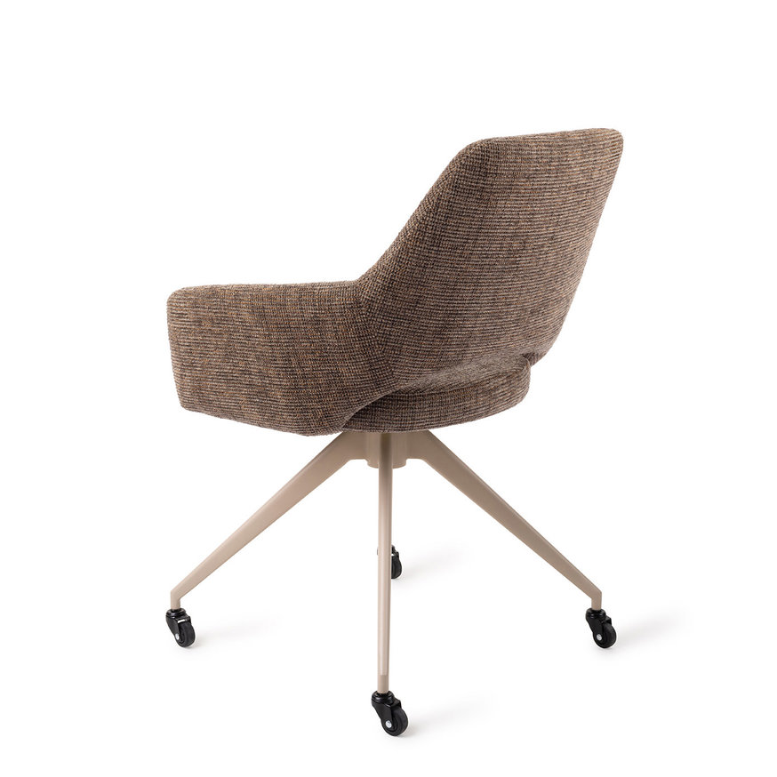 Yanai Checked Chestnut Eetkamerstoel Glide Beige