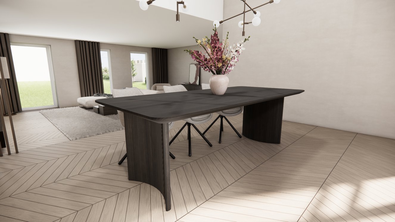 Demi Lune Halve Round Eettafel Rechthoekig Afgeronde Hoek Eiken