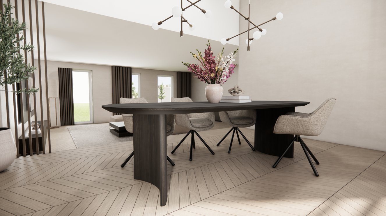 Demi Lune Halve Round Eettafel Rechthoekig Afgeronde Hoek Eiken