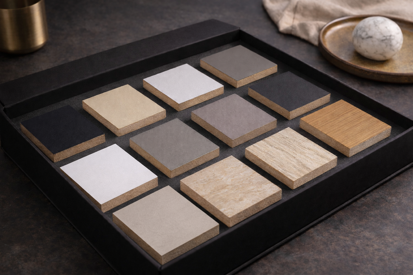 Kleurstalen Melamine	Mat Melamine	Eiken Melamine	Specials