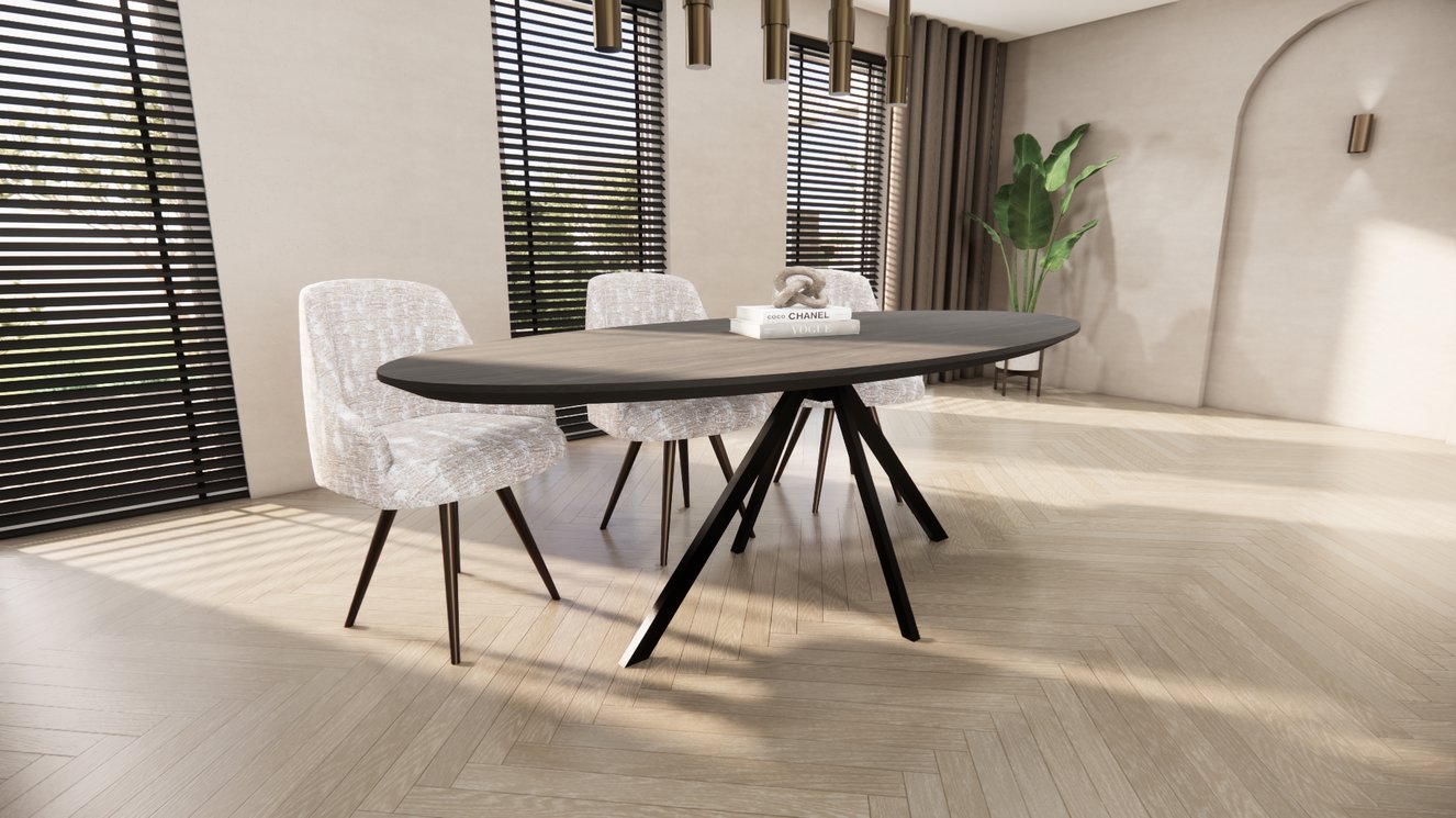 Messina Metal 4-Taper Eettafel Ovaal Eiken