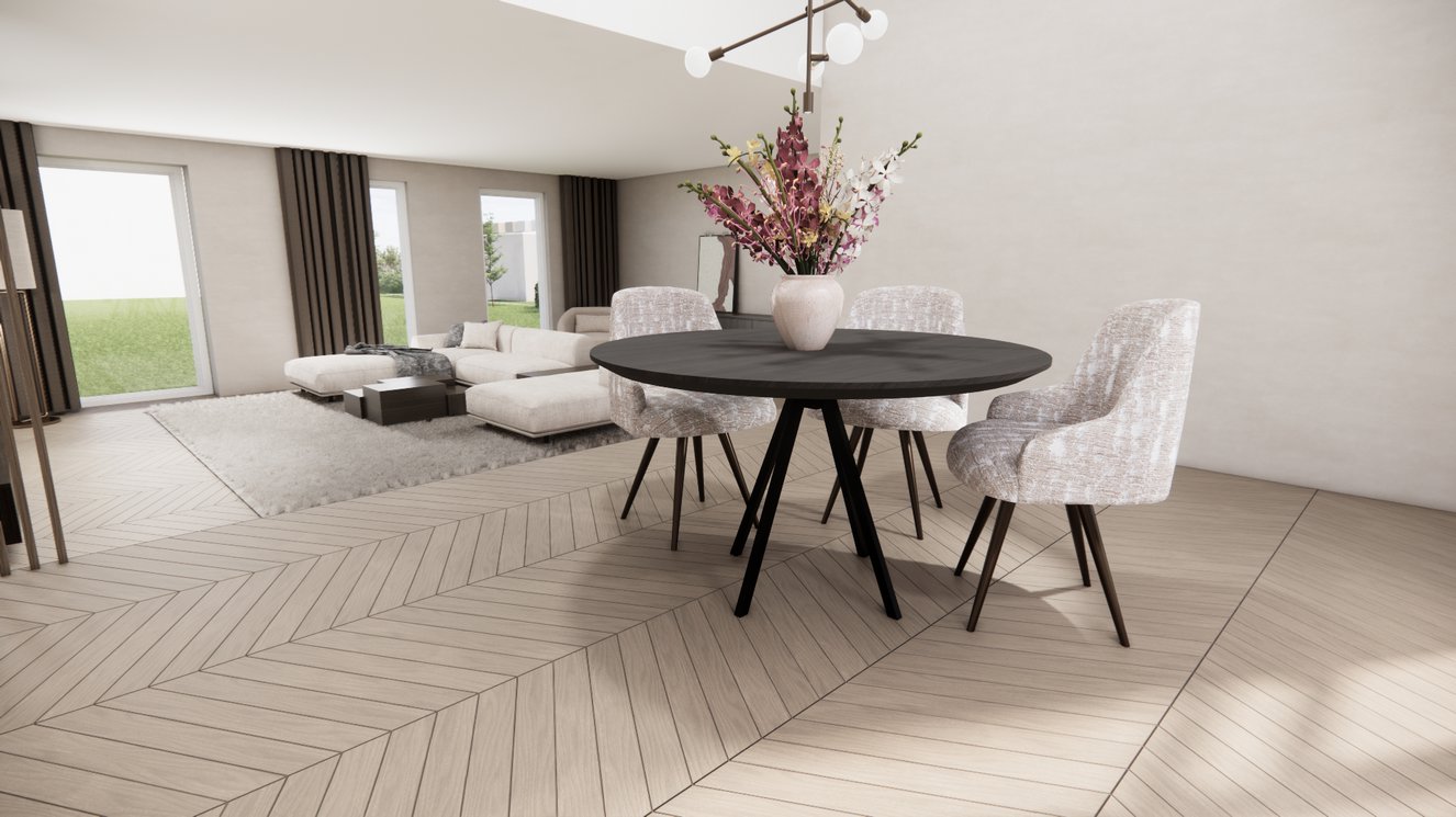 Messina Metal 4-Taper Eettafel Rond Eiken