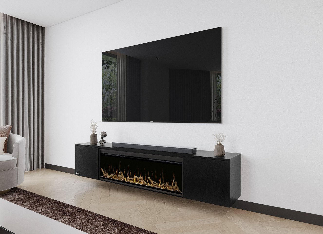 TV-Meubel Murphy 2-Deurs Hangend	met	haard 50	inch Eiken