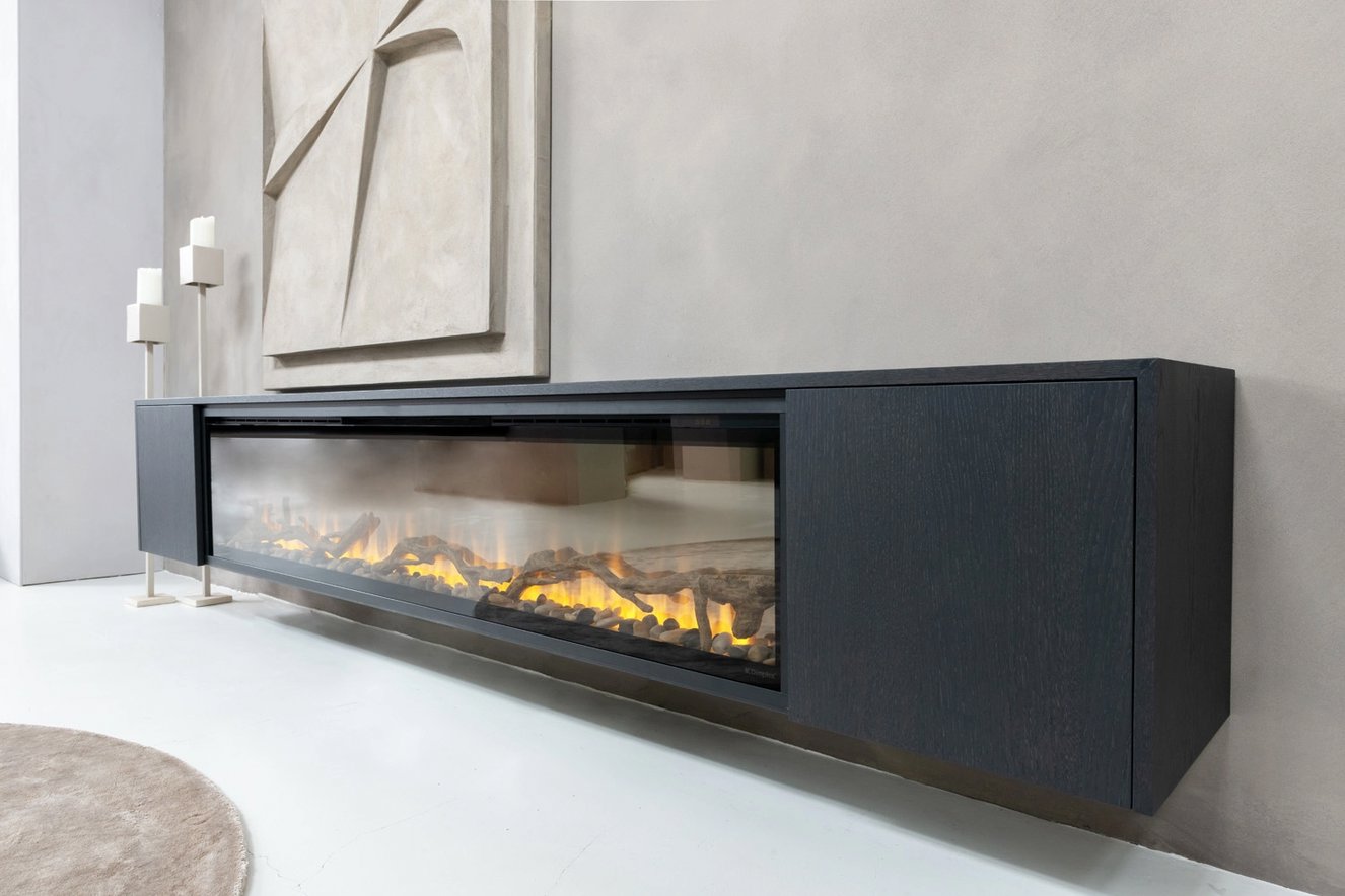 TV-Meubel Murphy 2-Deurs Hangend	met	haard 74	inch Eiken