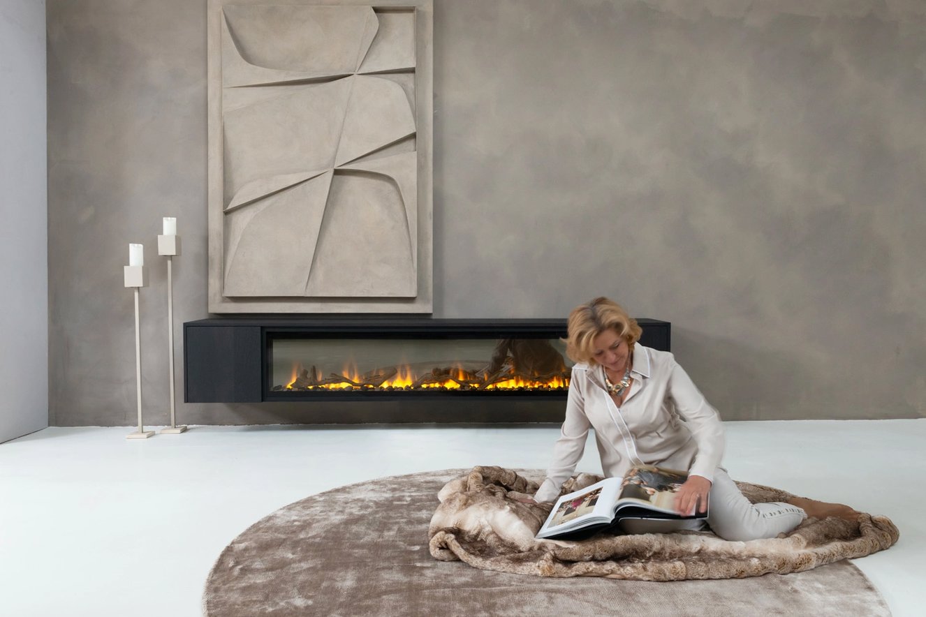 TV-Meubel Murphy 2-Deurs Hangend	met	haard 74	inch Eiken