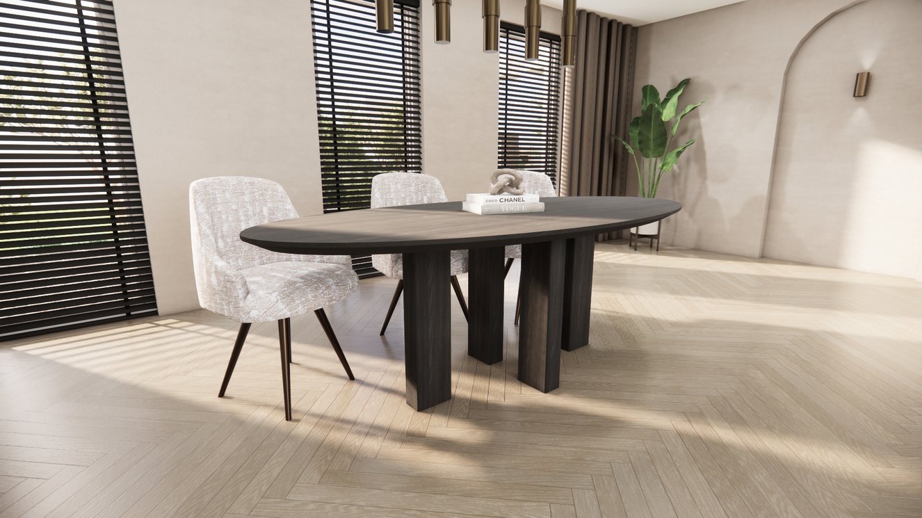 Palermo Massive 4-Square Eettafel Ovaal Eiken