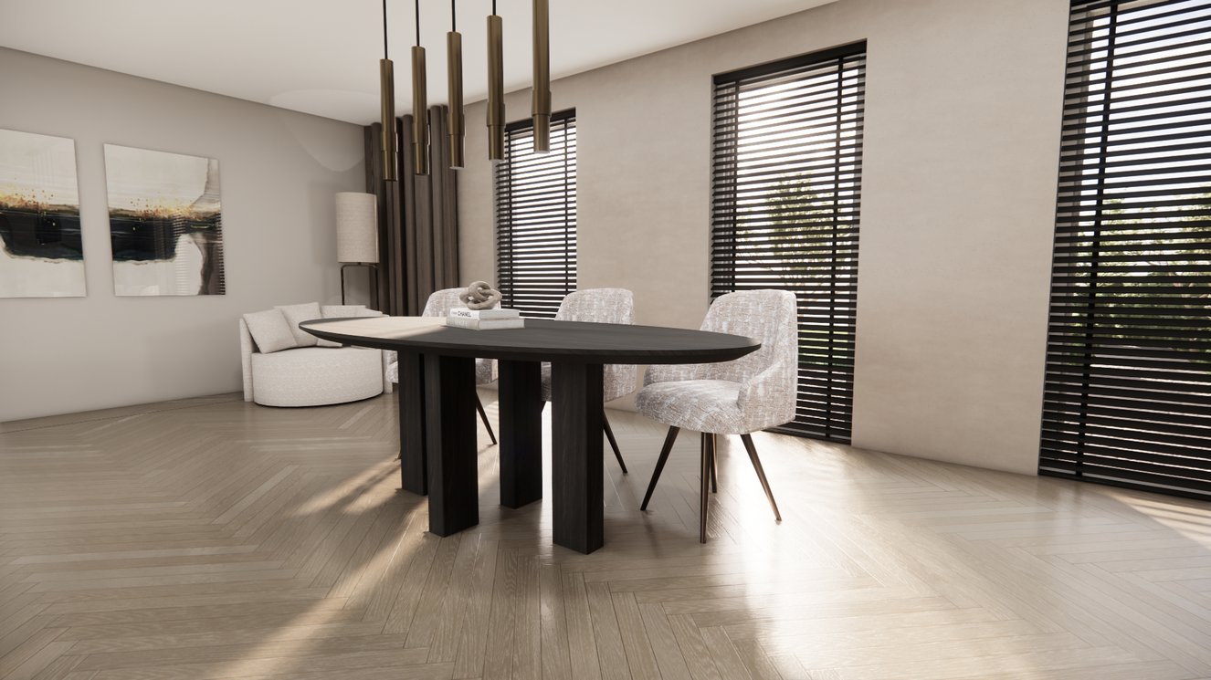 Palermo Massive 4-Square Eettafel Ovaal Eiken