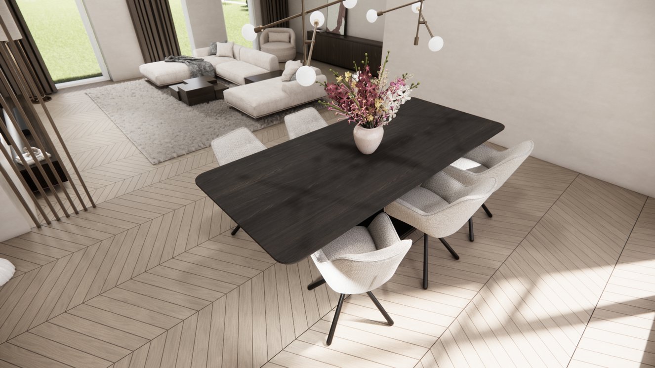 Sorrento Metal Eettafel Rechthoekig Afgeronde Hoek Eiken