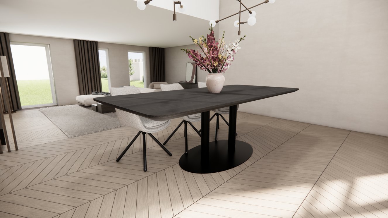 Sorrento Metal Eettafel Rechthoekig Afgeronde Hoek Eiken