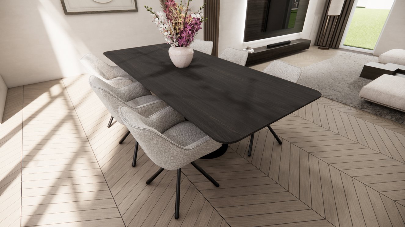 Sorrento Metal Eettafel Rechthoekig Afgeronde Hoek Eiken