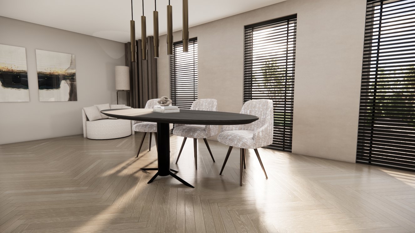 Trapini Metal Eettafel Ovaal Eiken