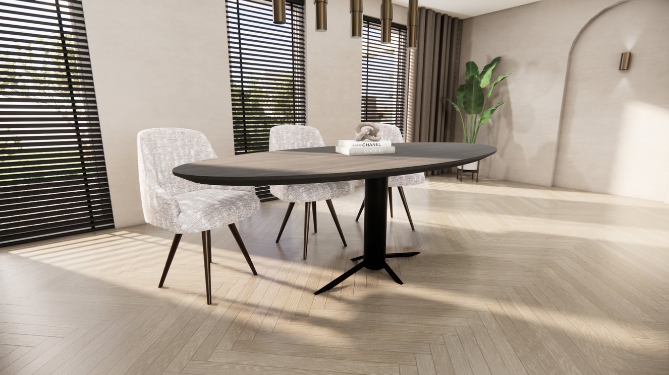 Trapini Metal Eettafel Ovaal Eiken