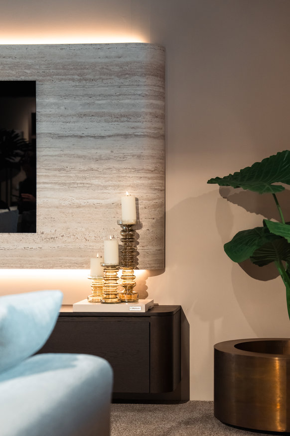 Travertin	Melamine TV-paneel Afgeronde	Hoeken