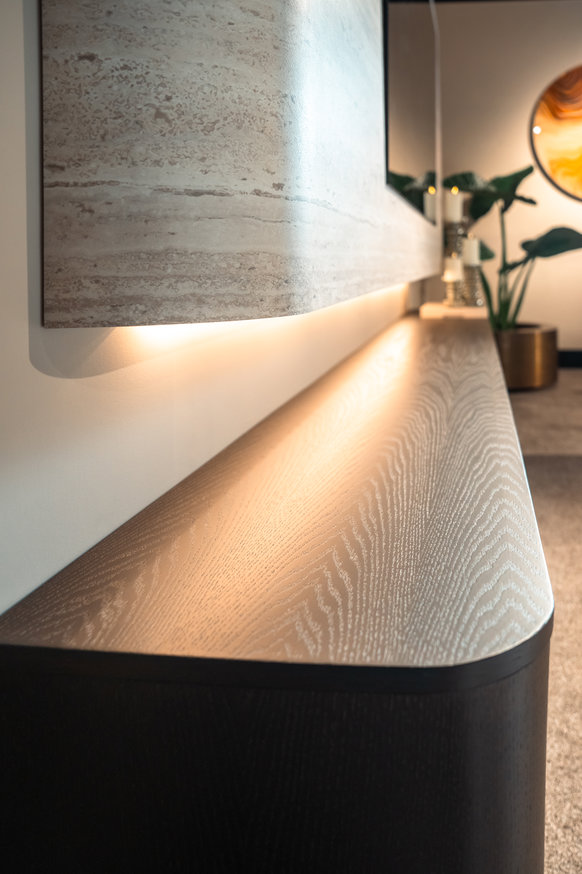 Travertin	Melamine TV-paneel Afgeronde	Hoeken