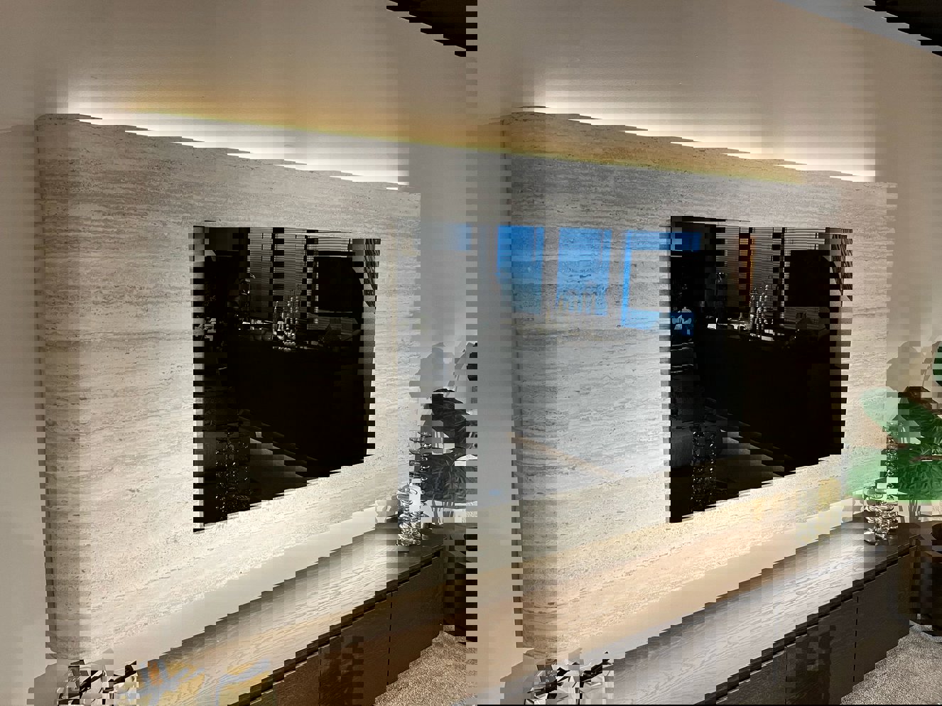 Travertin	Melamine TV-paneel Afgeronde	Hoeken