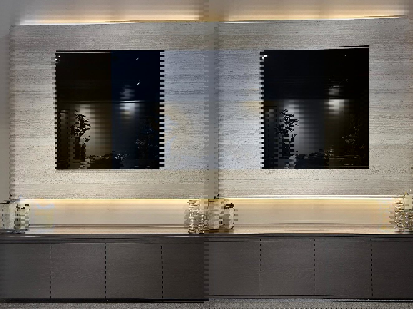 Travertin	Melamine TV-paneel Afgeronde	Hoeken