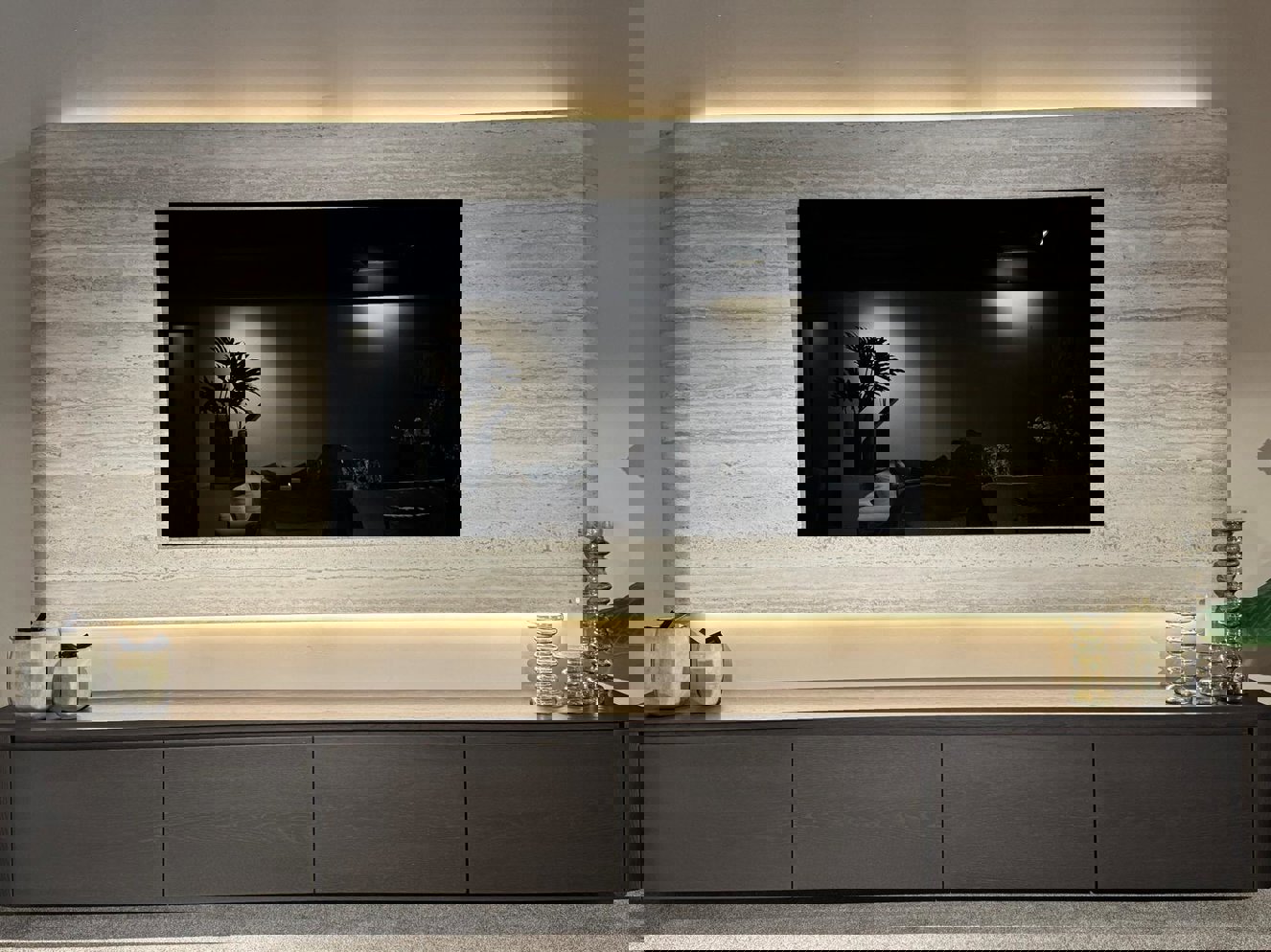 Travertin	Melamine TV-paneel Afgeronde	Hoeken