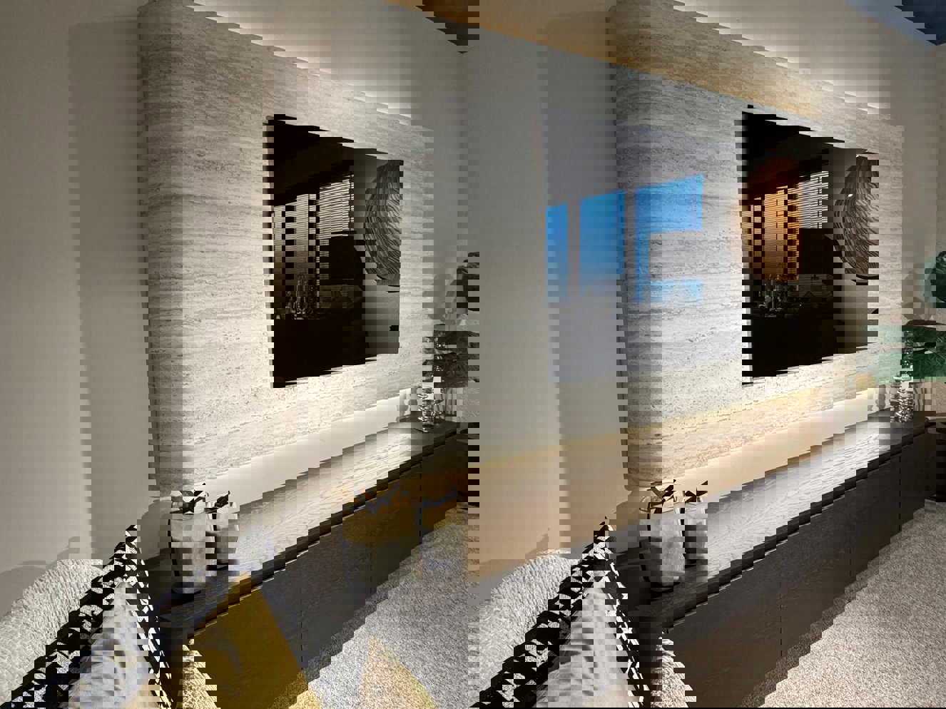 Travertin	Melamine TV-paneel Afgeronde	Hoeken