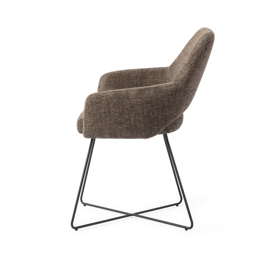 Yanai Checked Chestnut Eetkamerstoel Cross Black