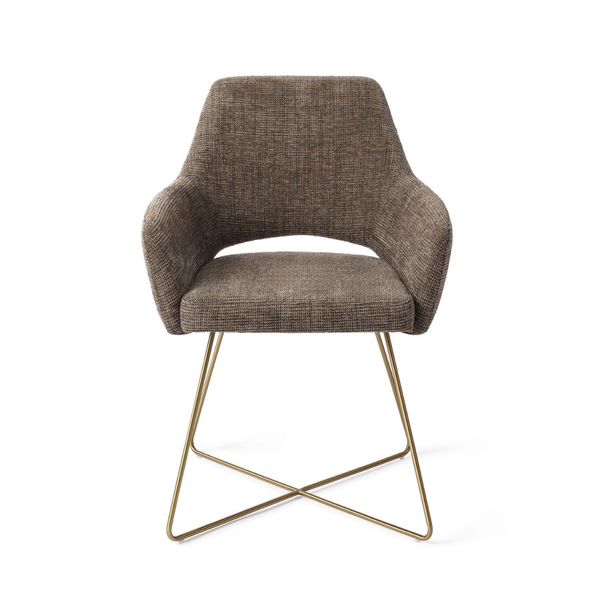 Yanai Checked Chestnut Eetkamerstoel Cross Gold