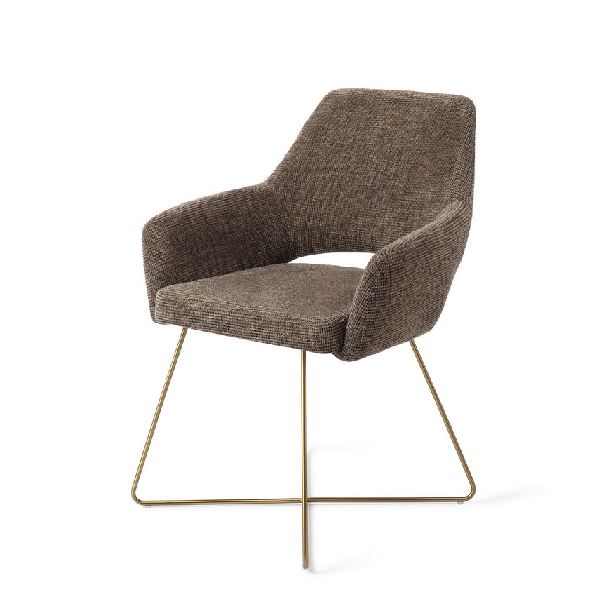 Yanai Checked Chestnut Eetkamerstoel Cross Gold