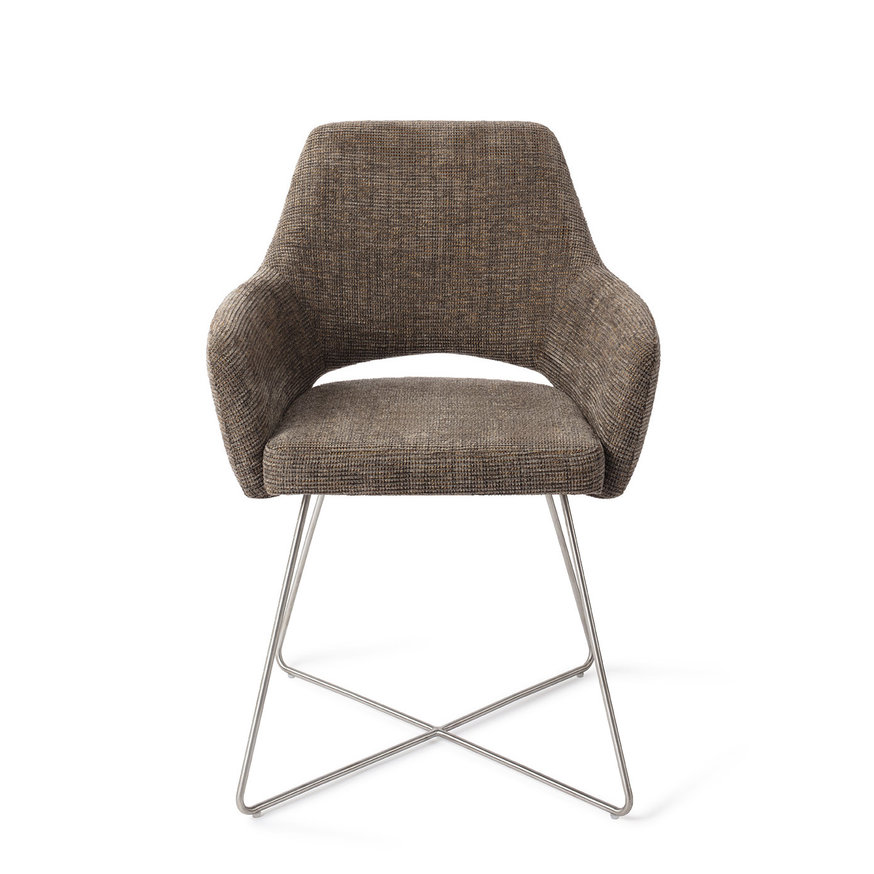 Yanai Checked Chestnut Eetkamerstoel Cross Steel