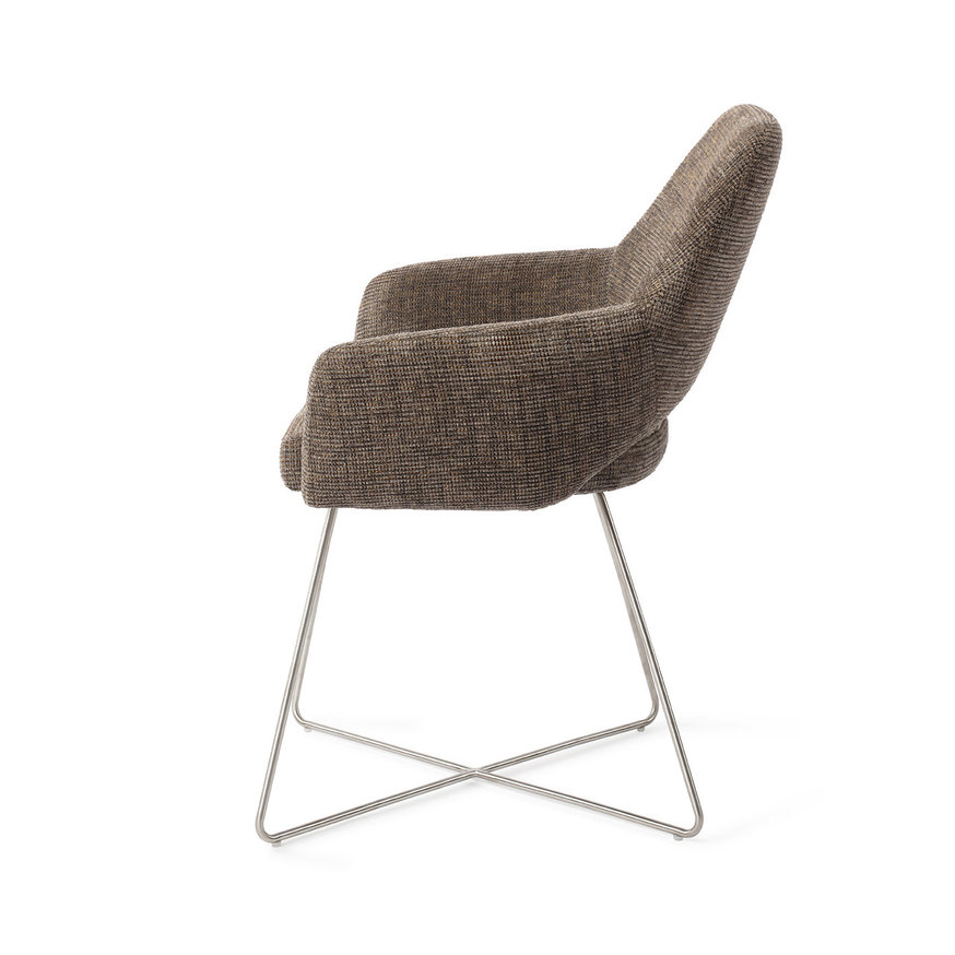 Yanai Checked Chestnut Eetkamerstoel Cross Steel