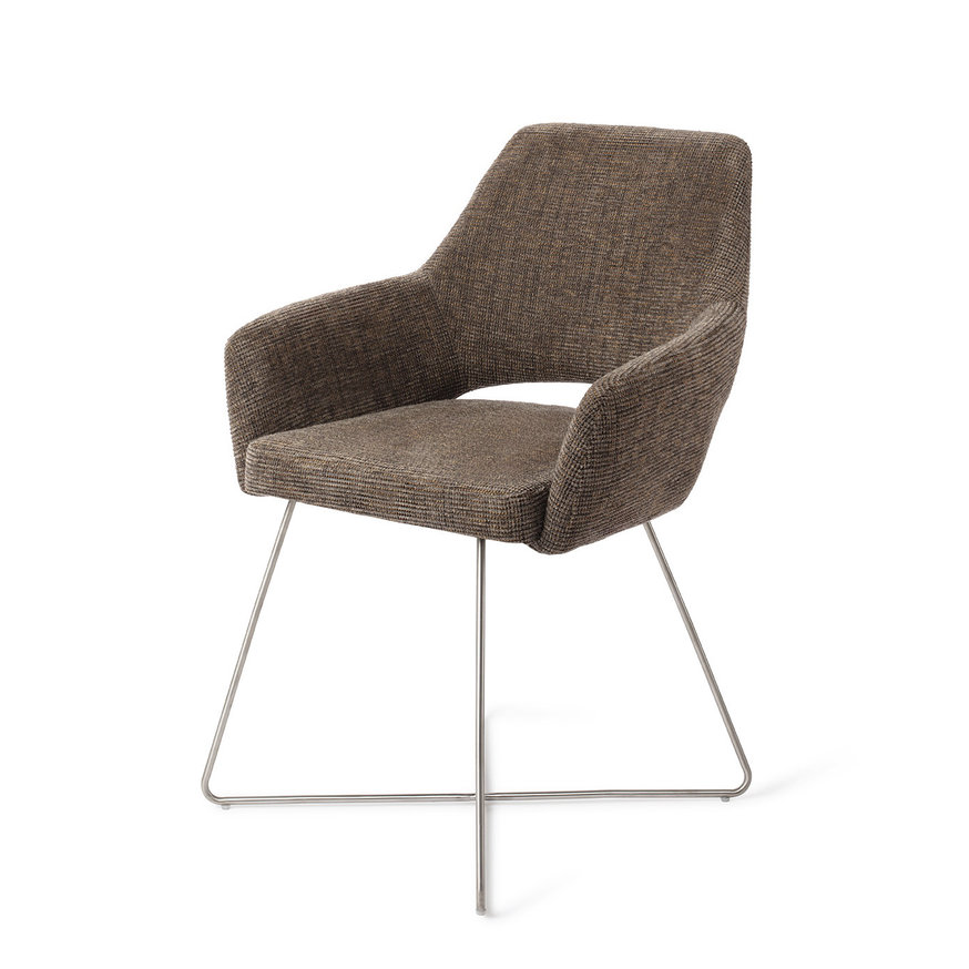 Yanai Checked Chestnut Eetkamerstoel Cross Steel