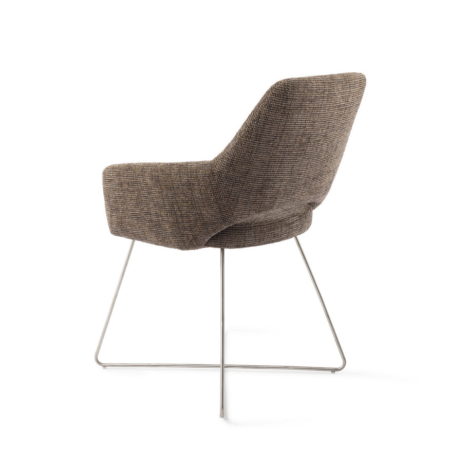 Yanai Checked Chestnut Eetkamerstoel Cross Steel