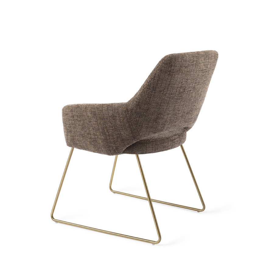 Yanai Checked Chestnut Eetkamerstoel Slide Gold