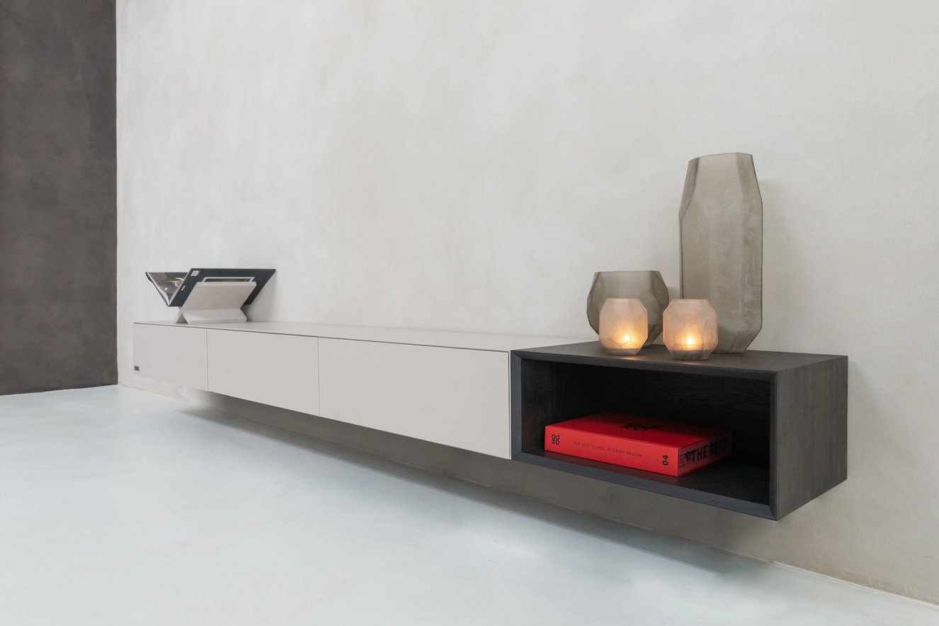 Tv-Meubel	Zyan 3 Kleppen MDF met Eiken Vak