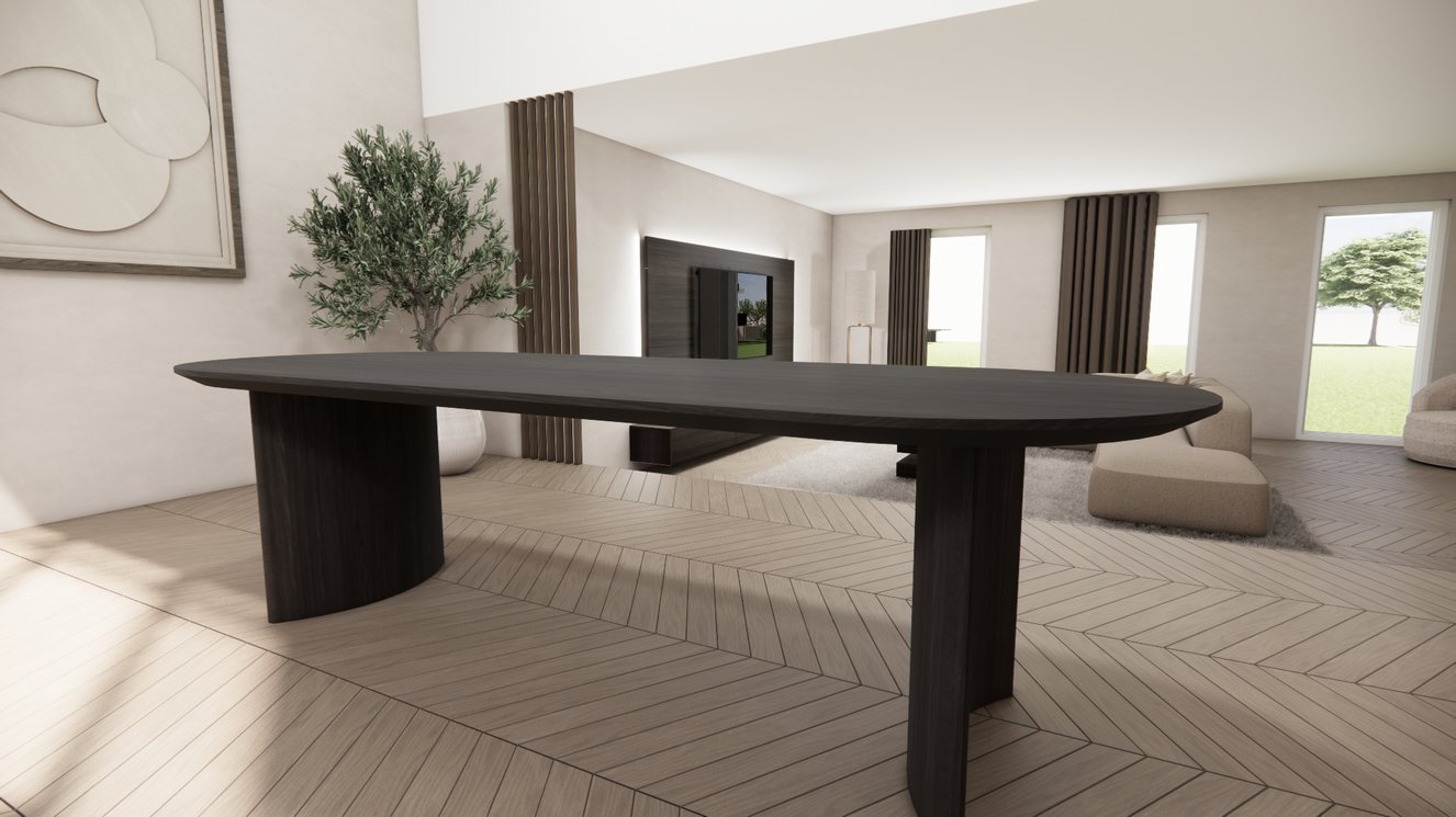 Demi Lune Halve Round Eettafel Rechthoekig Afgeronde Hoek Eiken