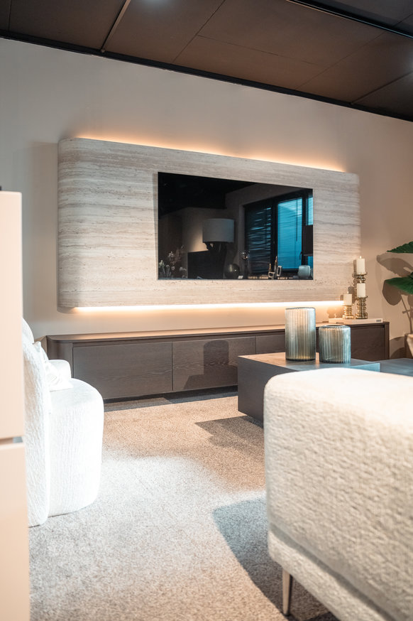 Travertin	Melamine TV-paneel Afgeronde	Hoeken